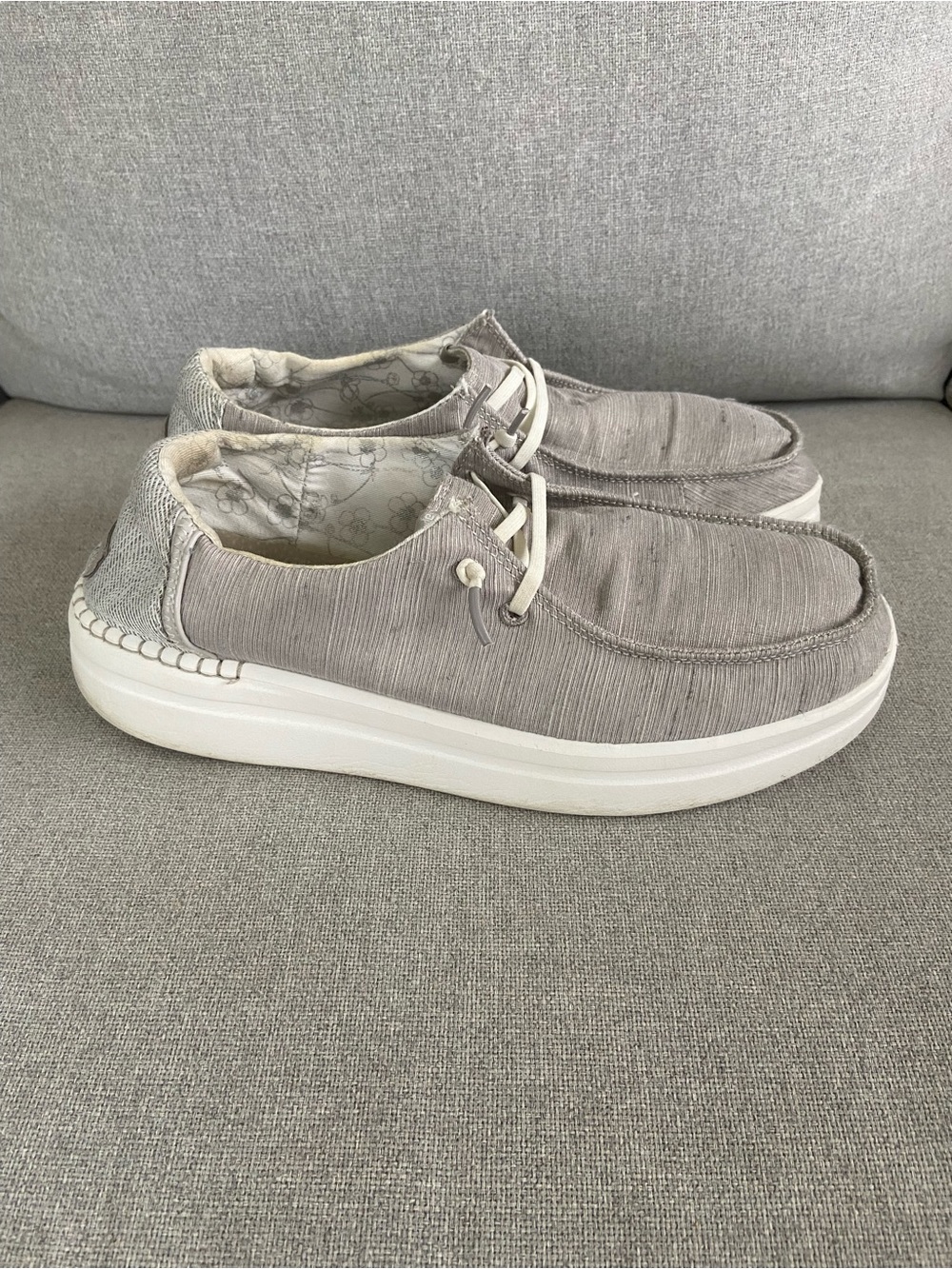 Hey Dude Grey Slip-On Boat Shoes with White Sole